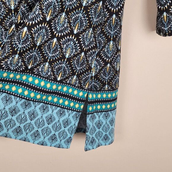 J. Jill Border Print Tunic Rayon Tencel Lyocell 3/4 Sleeve Black Blue Size S - Picture 8 of 13